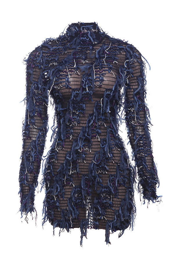 Multi-Color Fringe Mesh Mini Party Dress