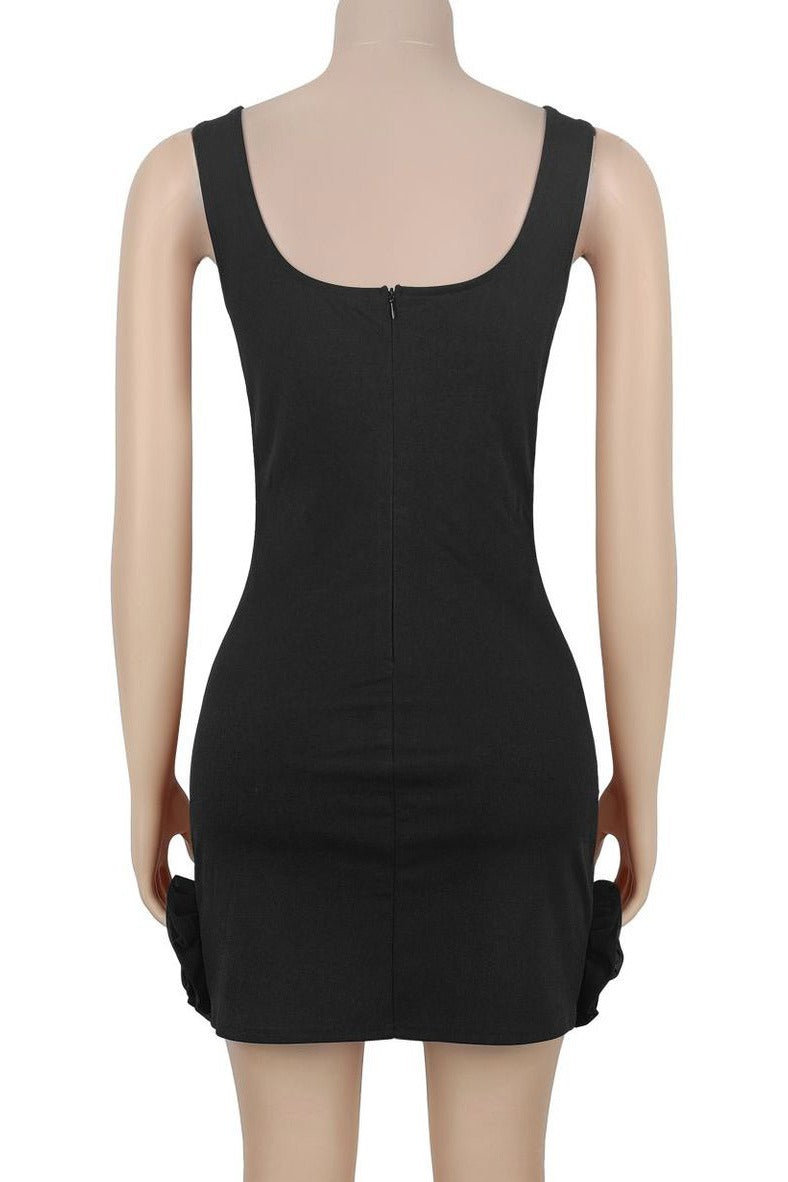 Rhinestone 3D Rosette Hem Mini Dress