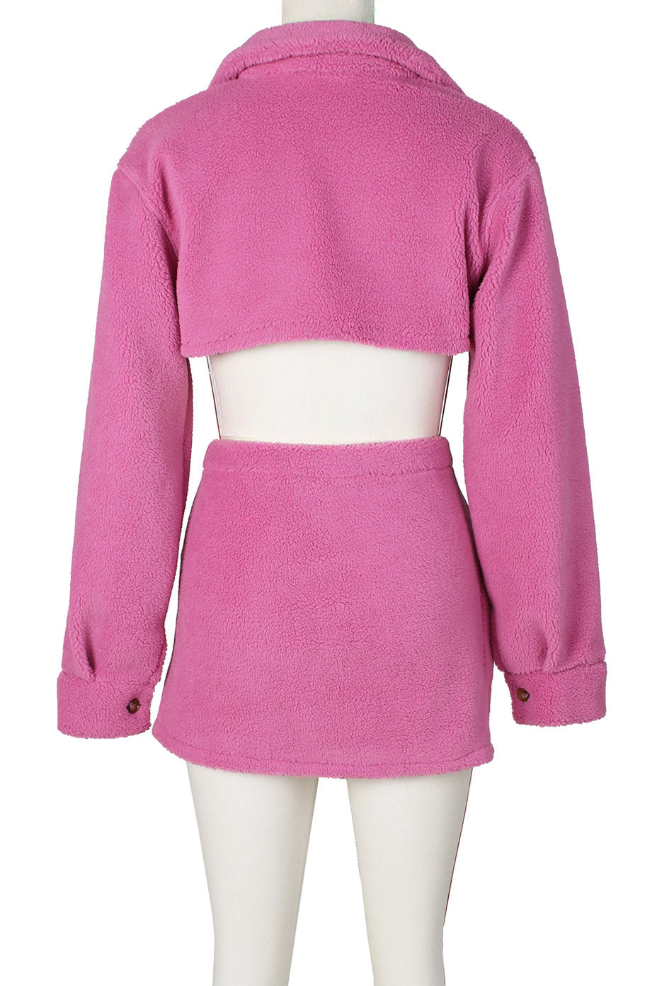 Fleece Long Sleeve Crop Tops Button Split Skirts