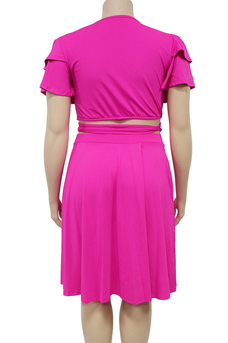 Plus Size Ruffle Tie Front Skirt Set