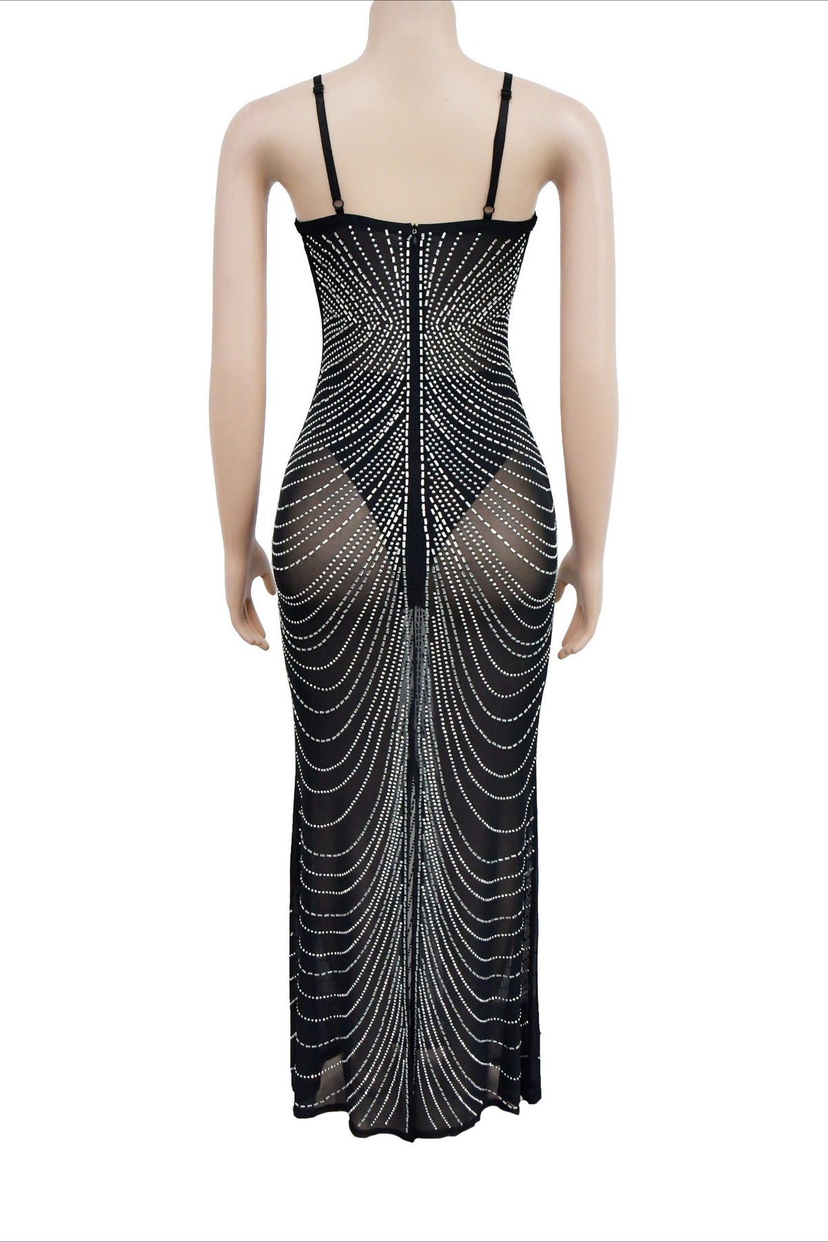 Sheer Rhinestone Bustier Maxi Dress
