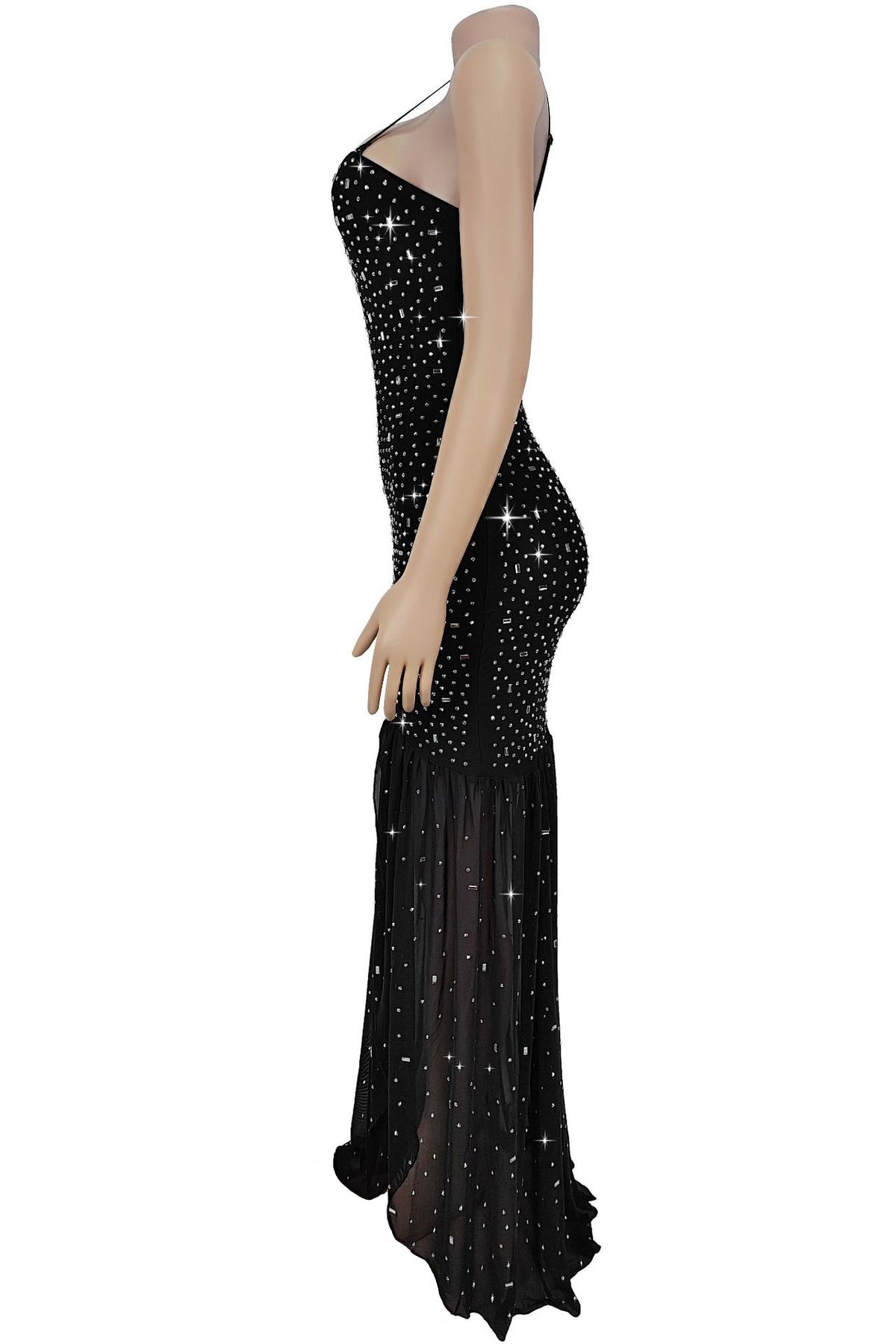 Rhinestone Strap Slit Bodycon Dress