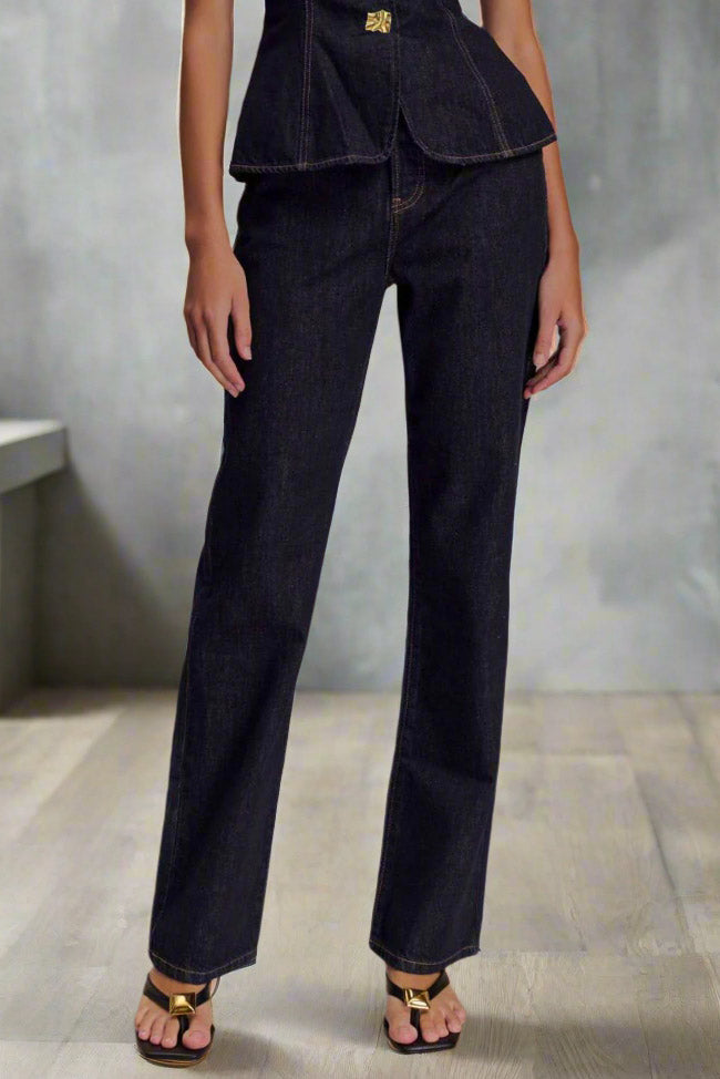 High Waist Pocket Straight Jeans