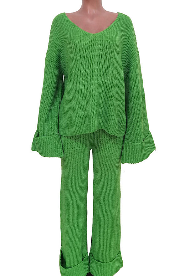 Solid Loose Knitted Two Piece Set