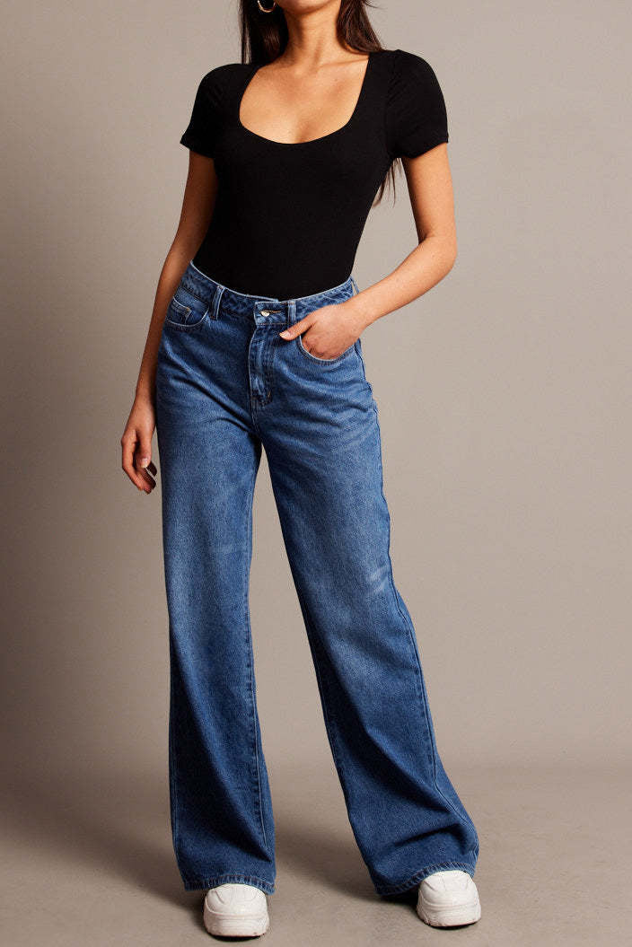 High Waist Loose Wide Leg Straight Jeans