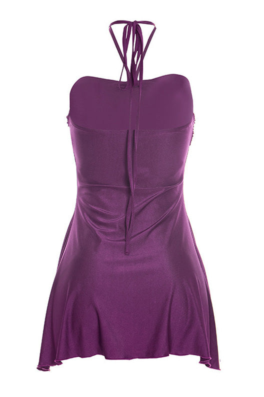Draped Halter Hardware Mini Dress