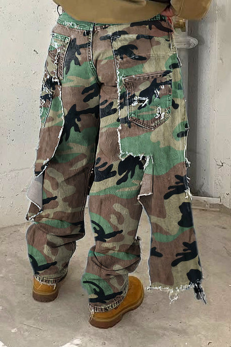 Camo Double Waist Ripped Jeans