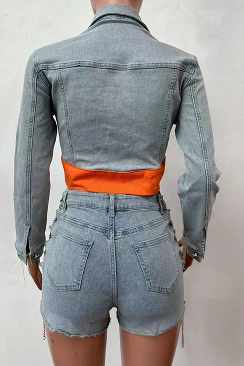 Chopped Denim Short Set