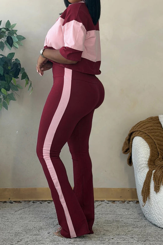 Collared Top & Flare Pants Two-Piece Set