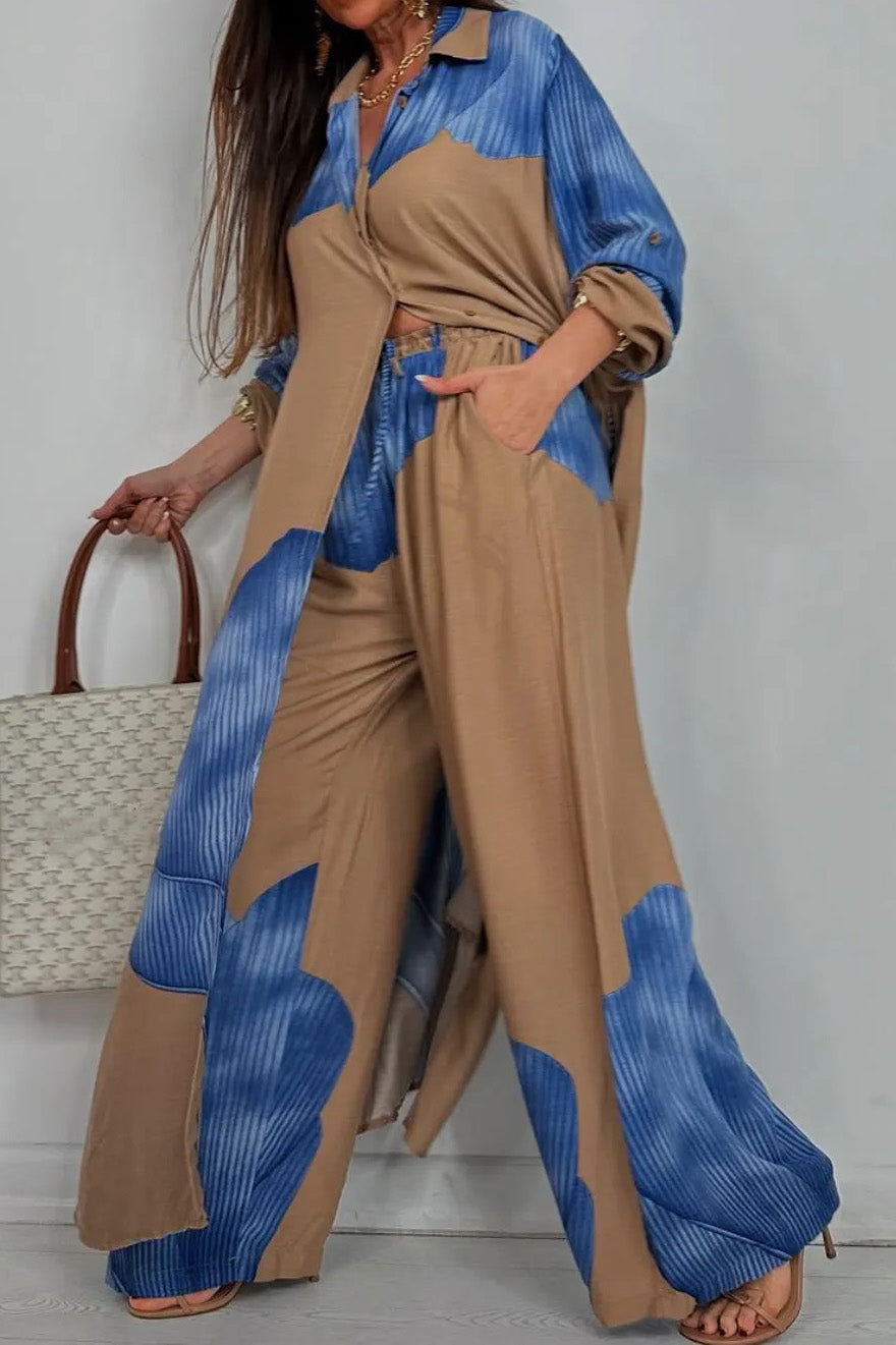 Colorblock Loose Shirt & Pants Set