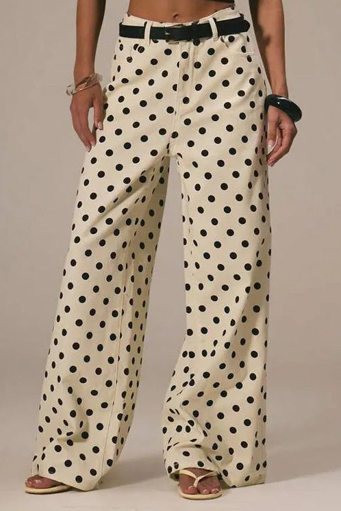 Polka Dot Non-Stretch Denim Jeans