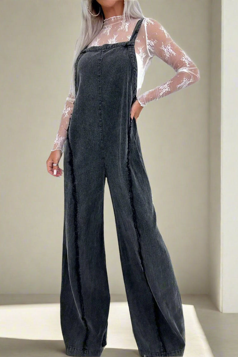 Vintage Raw Edge Washed Denim Jumpsuits