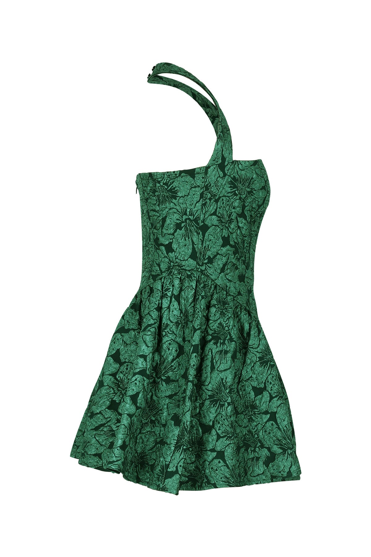 Halter Jacquard Floral Embroidery Ruffle Dress