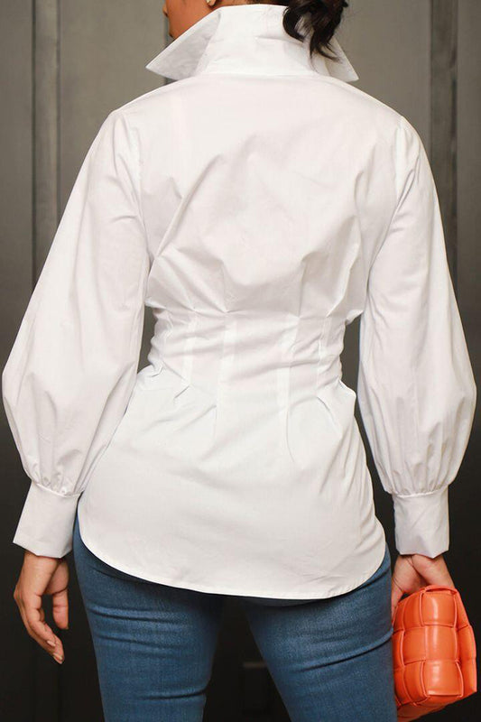Collar Button Long Sleeve Blouse