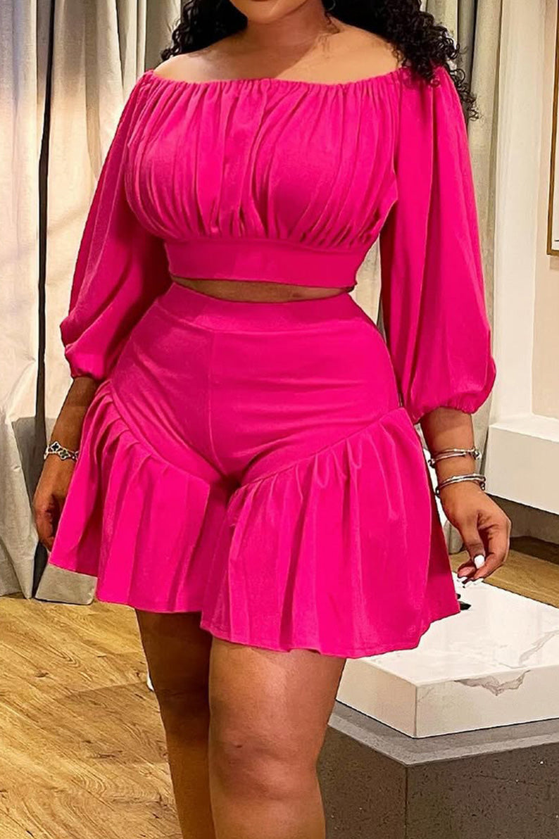 2-Piece Off-Shoulder Ruffle Shorts Set
