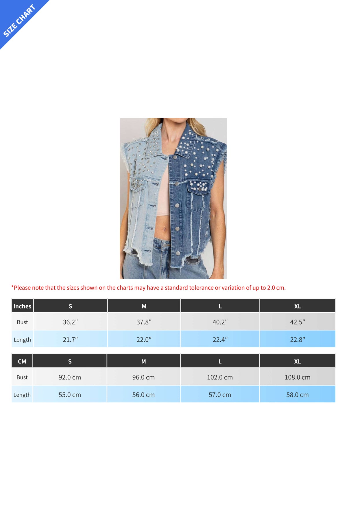 Two-Tone Pearl & Studded Distressed Denim Vest