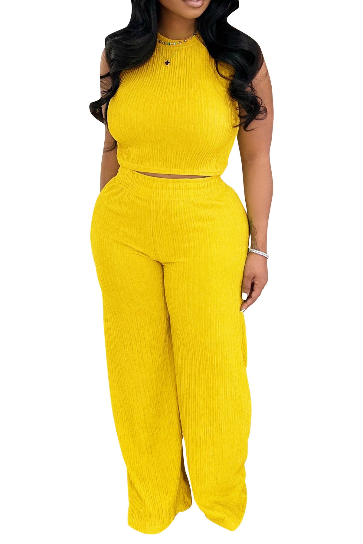 Sleeveless Ruched Top & Long Pants Set