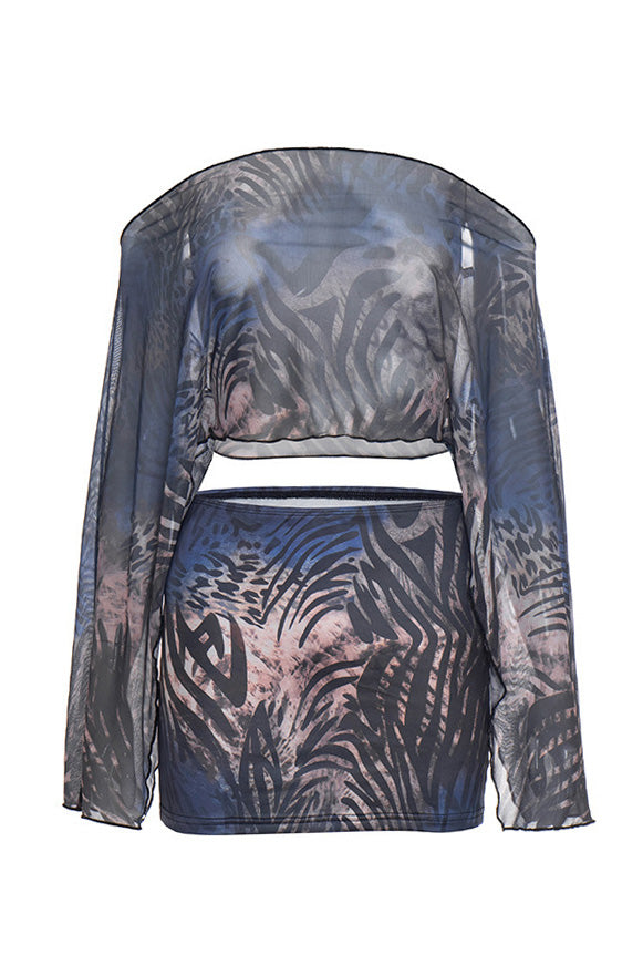 Abstract Sheer 2-Piece Mini Skirt Set