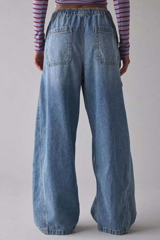 Drawstring Waist Baggy Cargo Jeans