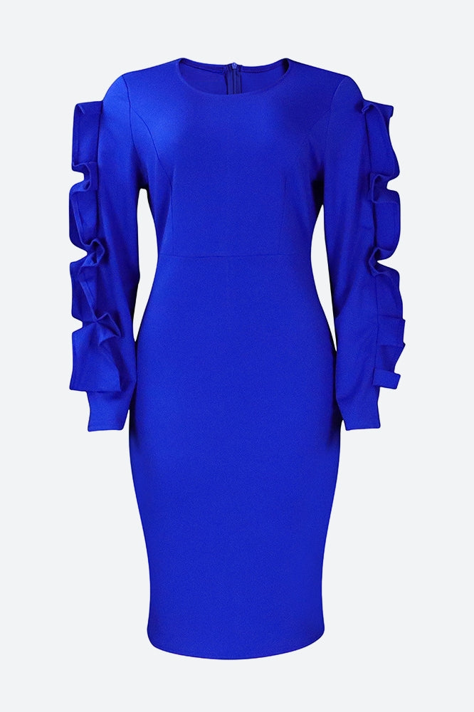 Ruffle Hem Solid Color Bodycon Dress