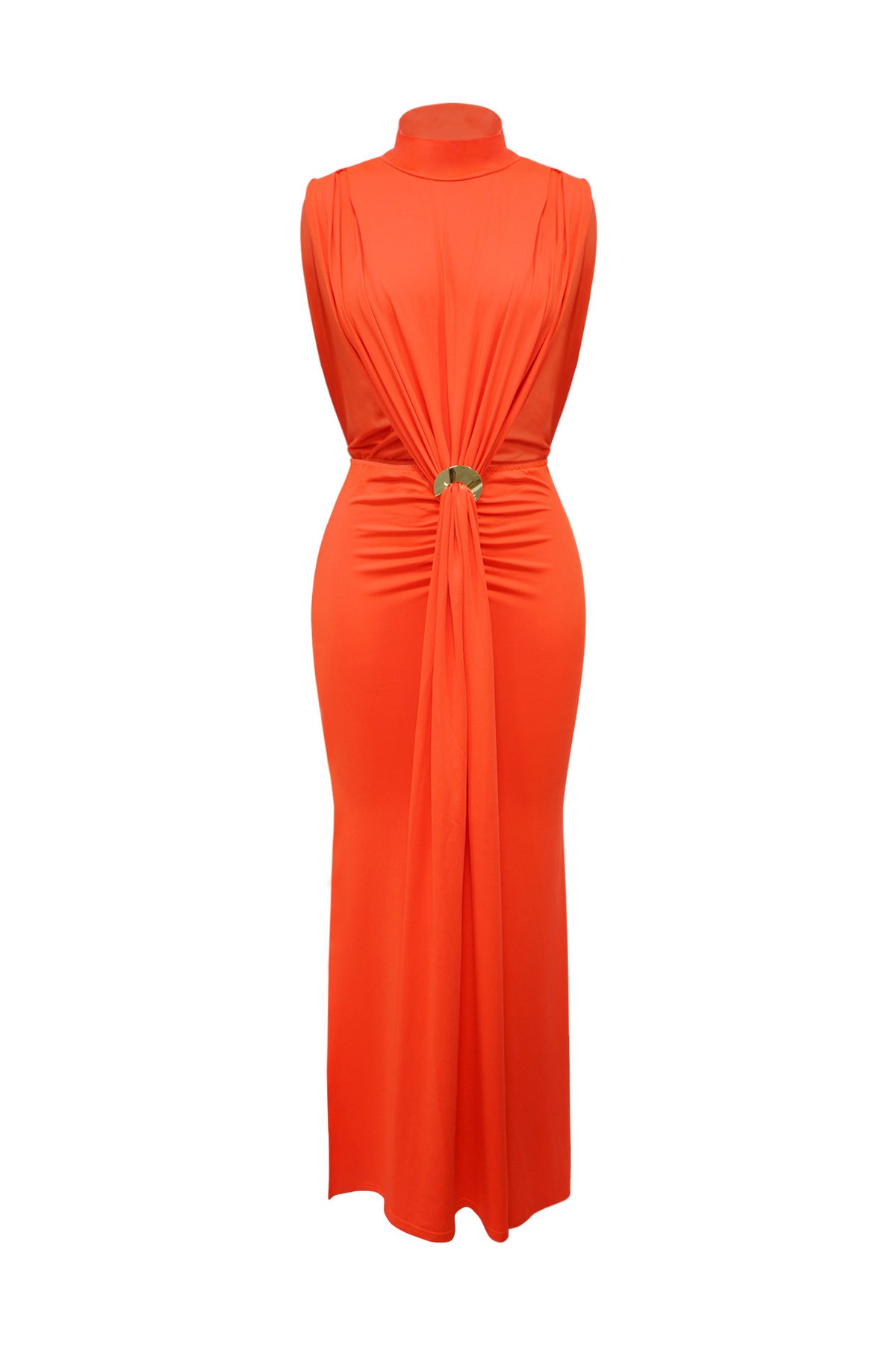 Mock Neck Cutout Ruched Maxi Dress