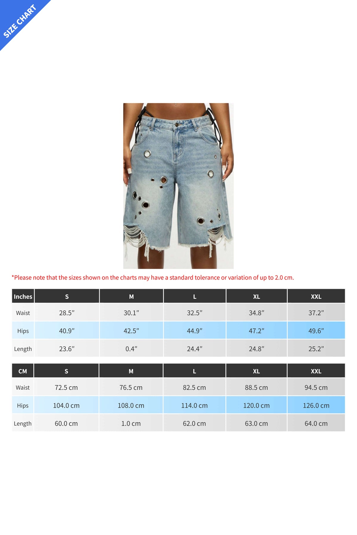 Oversized Grommet Distressed Long Shorts