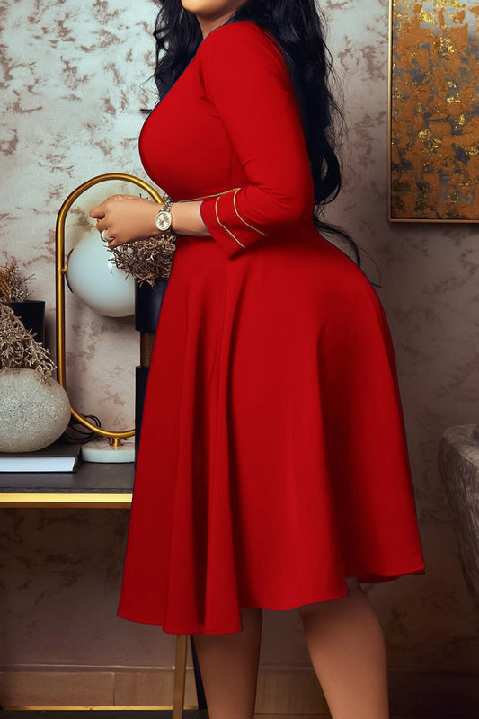 Contrast-Trim Fit-and-Flare Midi Dress