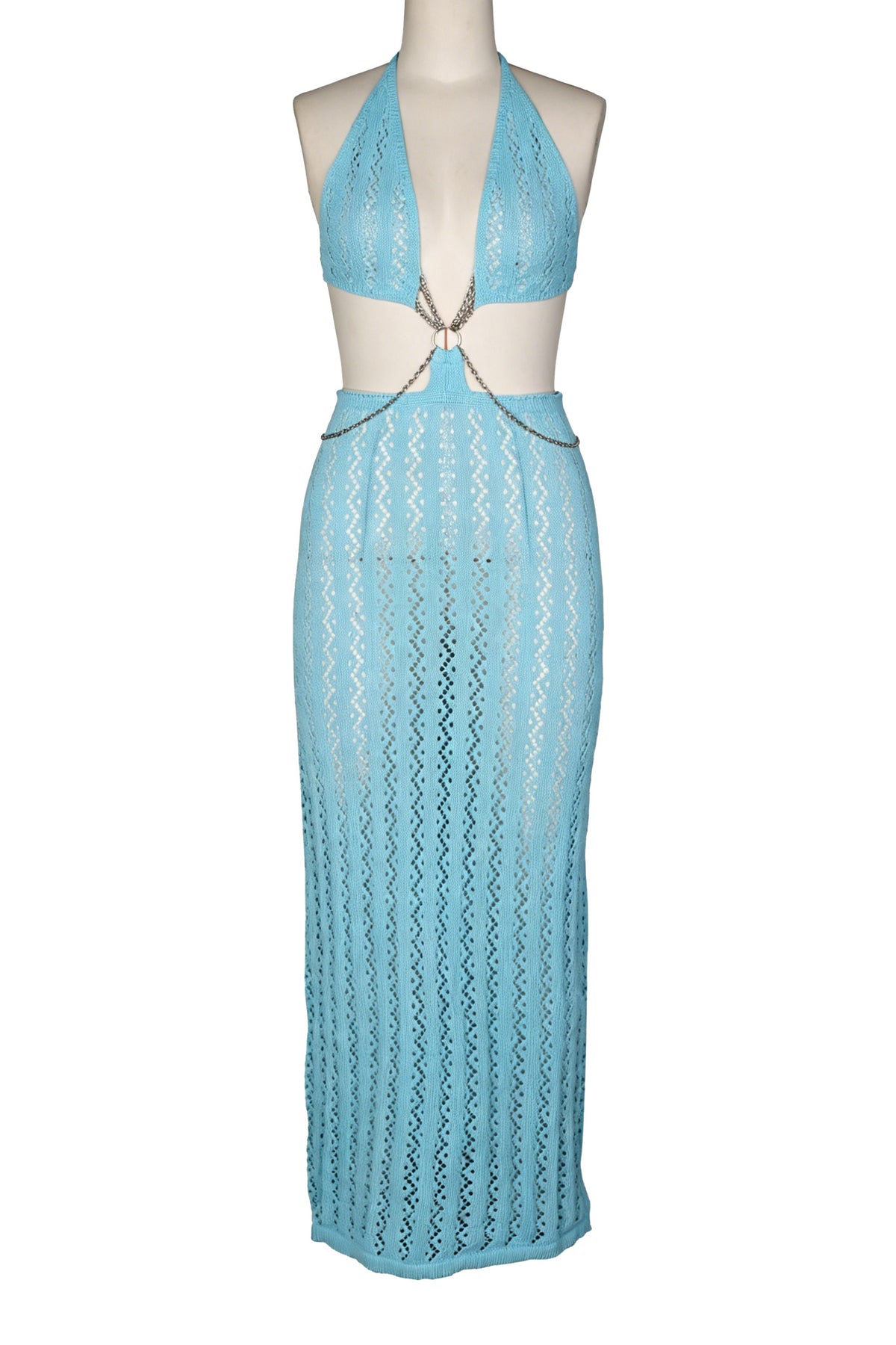 Chain-Linked Cutout Halter Crochet Maxi Dress