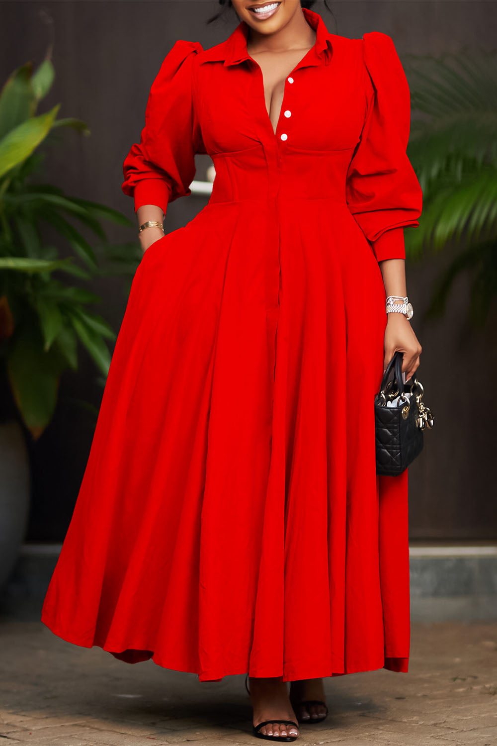 Long Sleeve Flared Maxi Dress