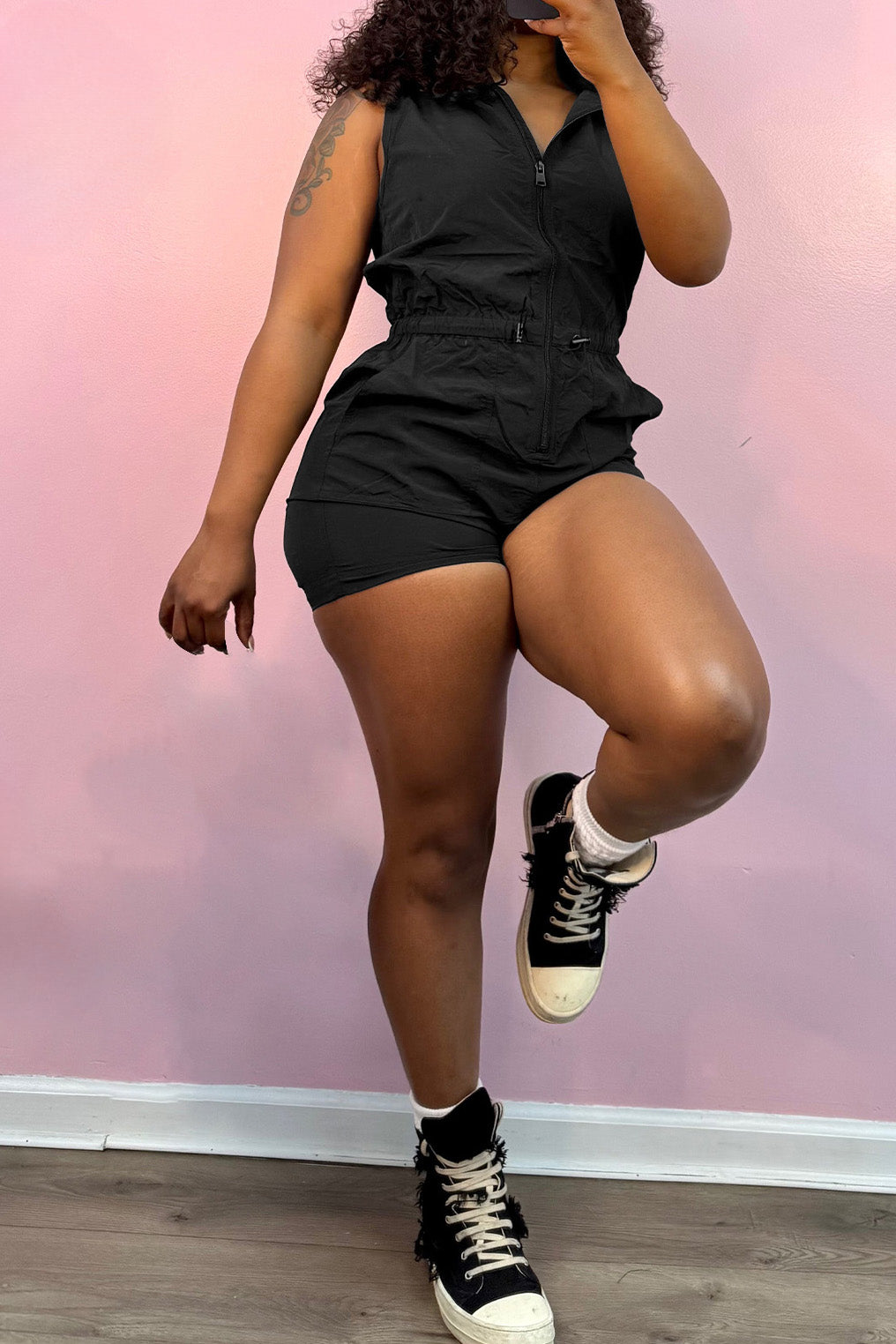 Sleeveless Drawstring Shorts Romper