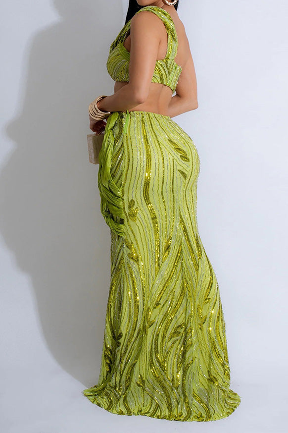 Sleeveless One-Shoulder Crop Top & Skirt Set