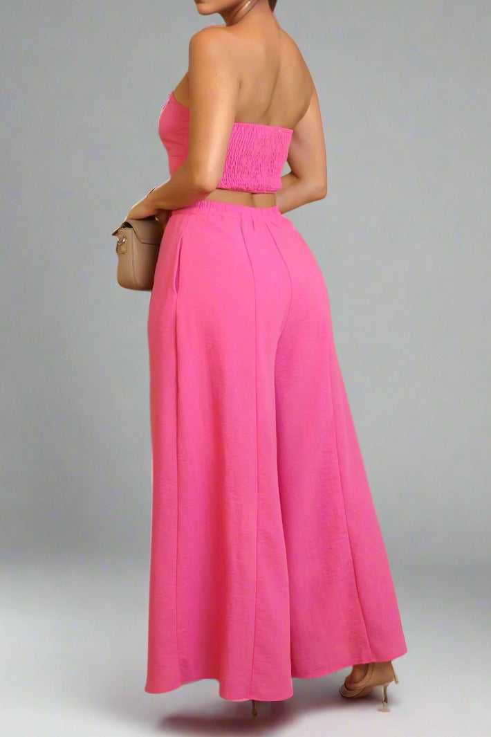 Stretch Tube Top Vest and Wide Leg Pants Set