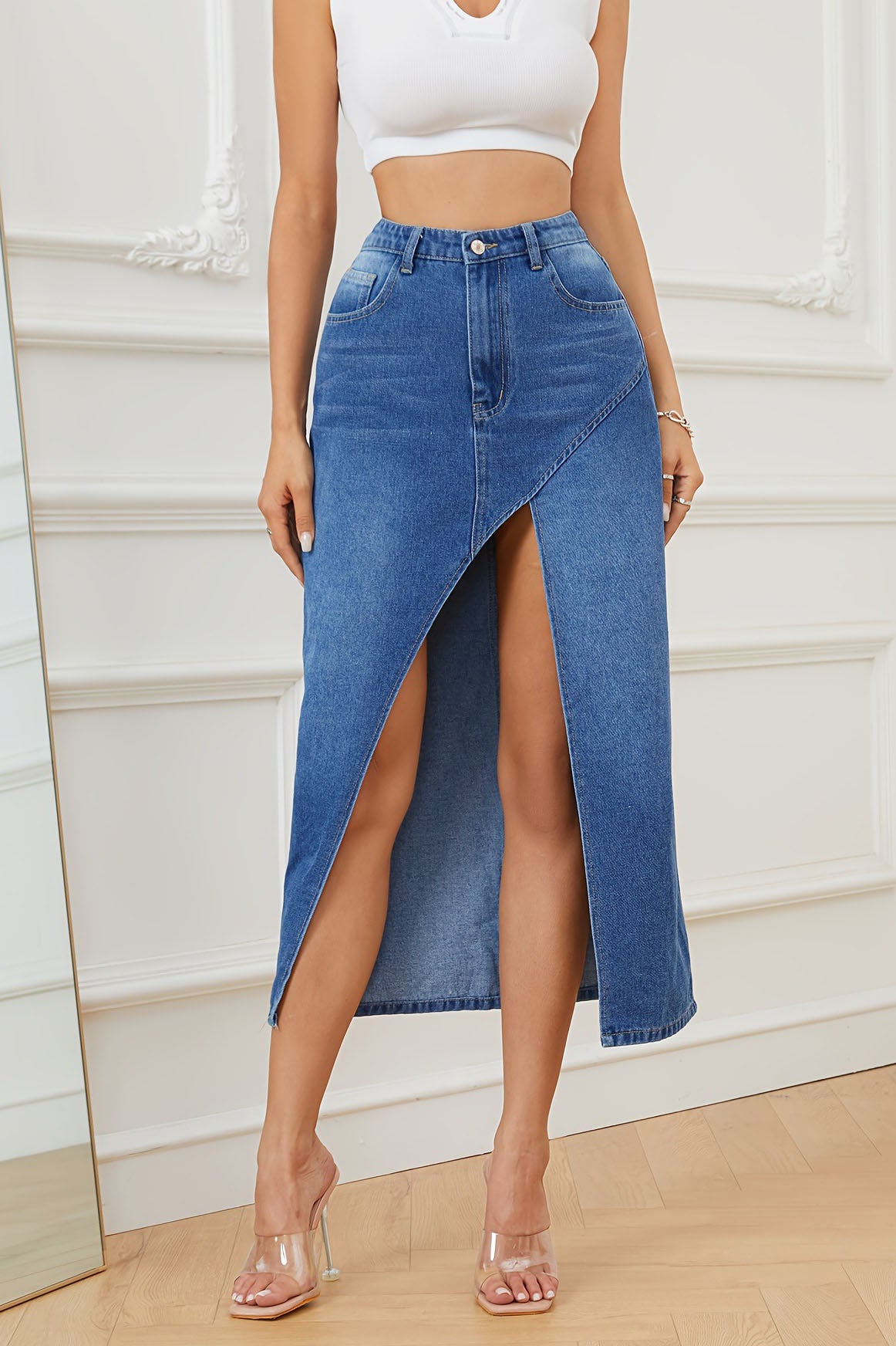 Denim Slit Maxi Skirt