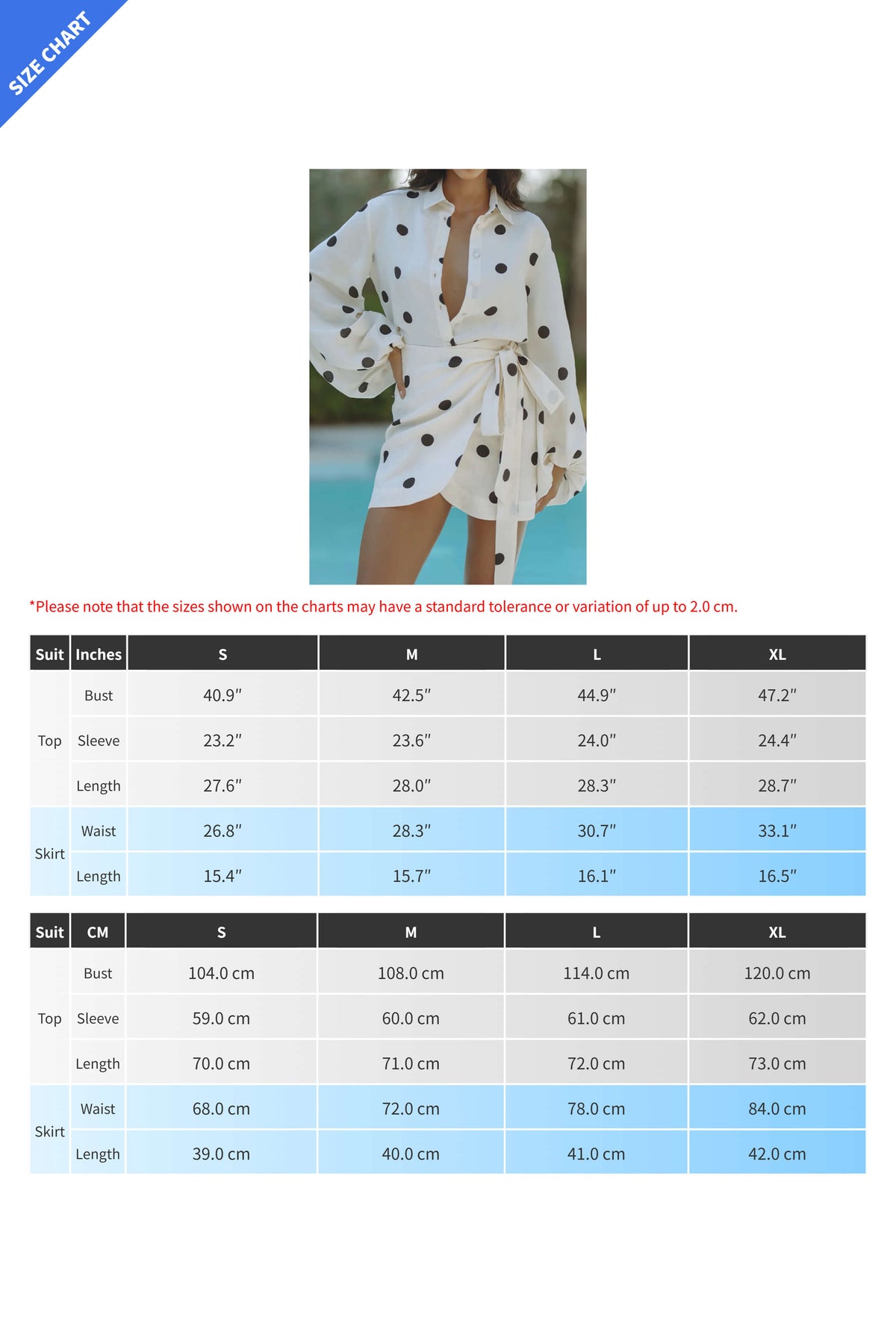 Polka Dot Long Sleeve Two-Piece Skirt Set