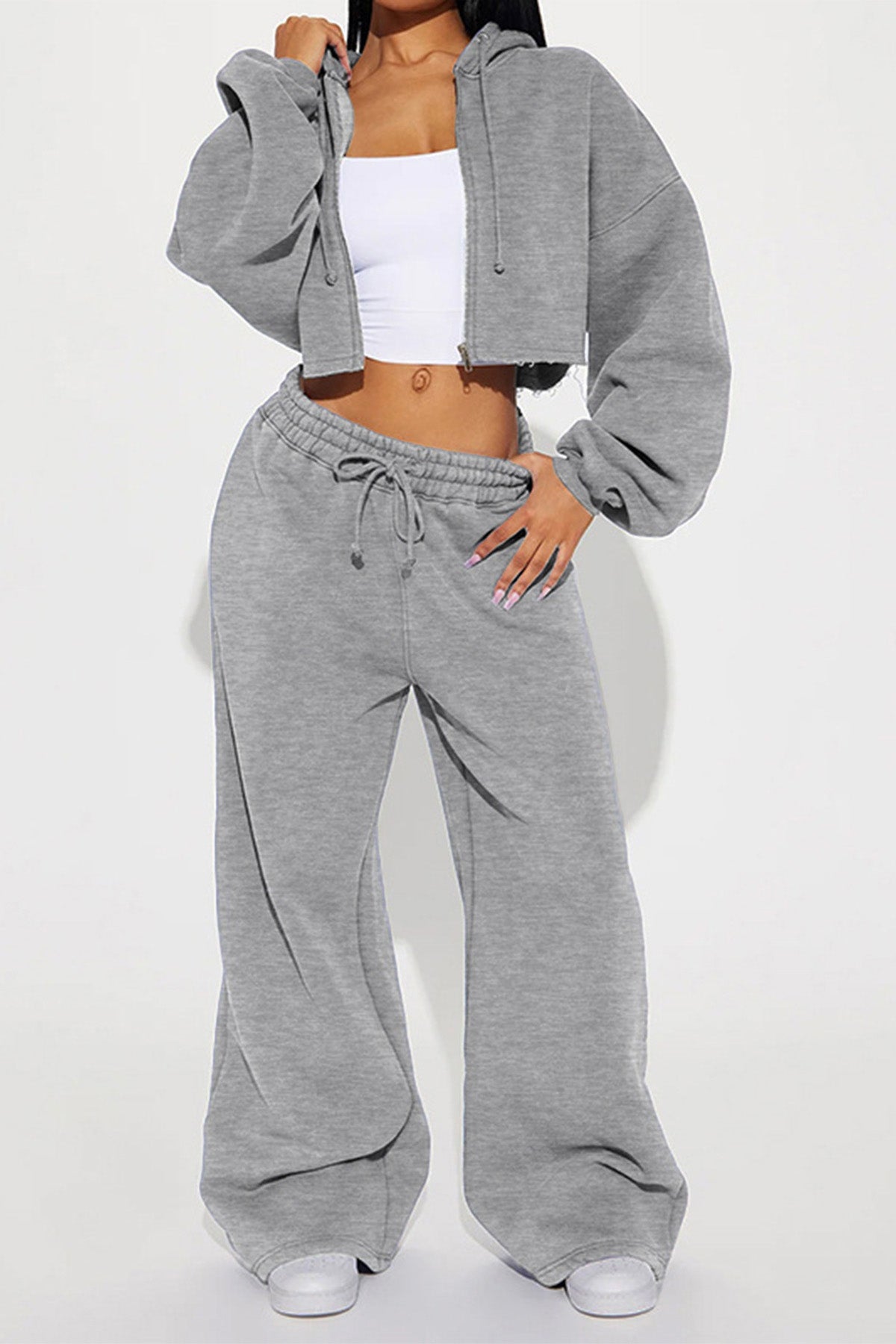 Cropped Zip Hoodie & Wide Leg Sweatpants Set