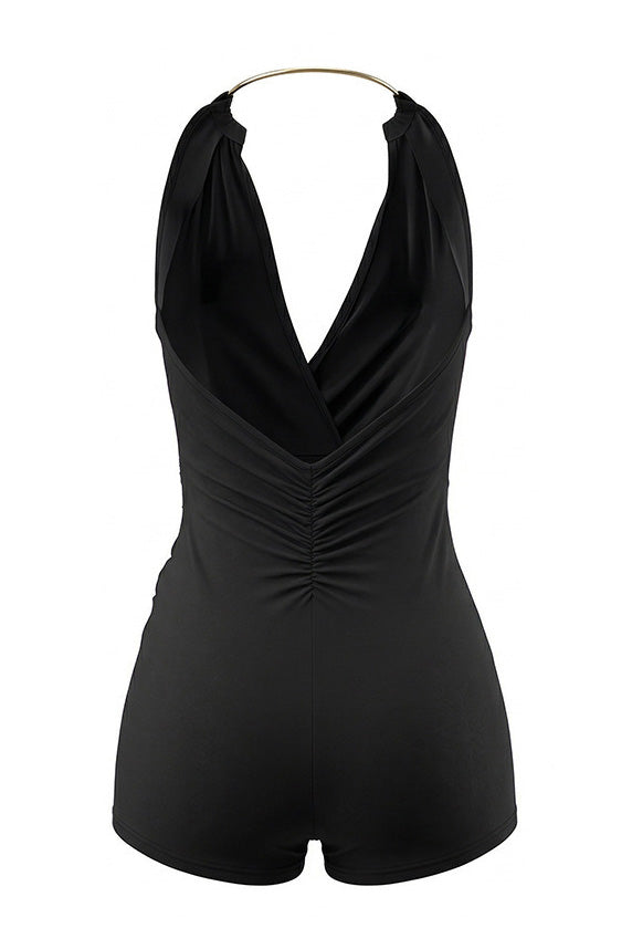 Plunge Halter Wrap Bodycon Romper