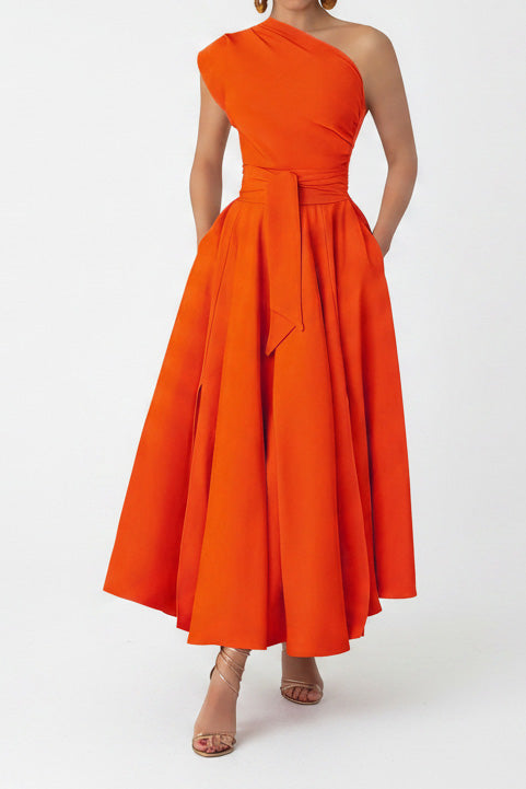 Elegant One-Shoulder A-Line Midi Dress