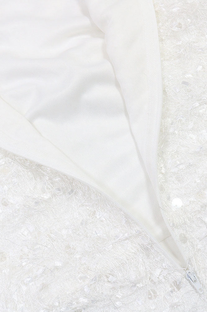 Sequin Embellished Textured Halter Mini Dress