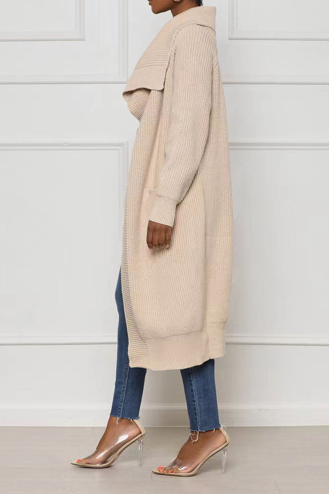Solid Color Long Knit Cardigans