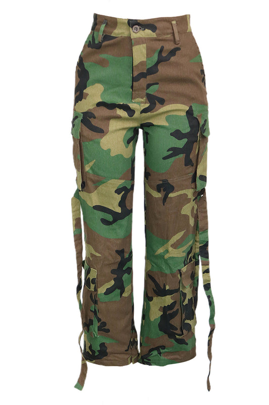 Camo Multi Pocket Straight Cargo Pants