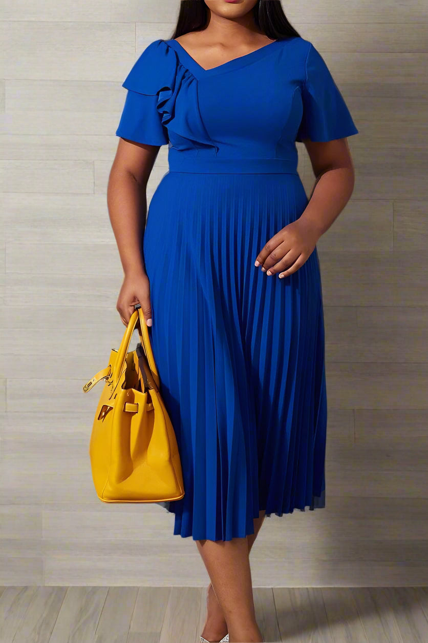 Pleated Flounce Sleeve Slim Fit Dress