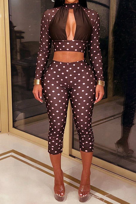 Polka Dot Cutout Top & Capri Pants Set
