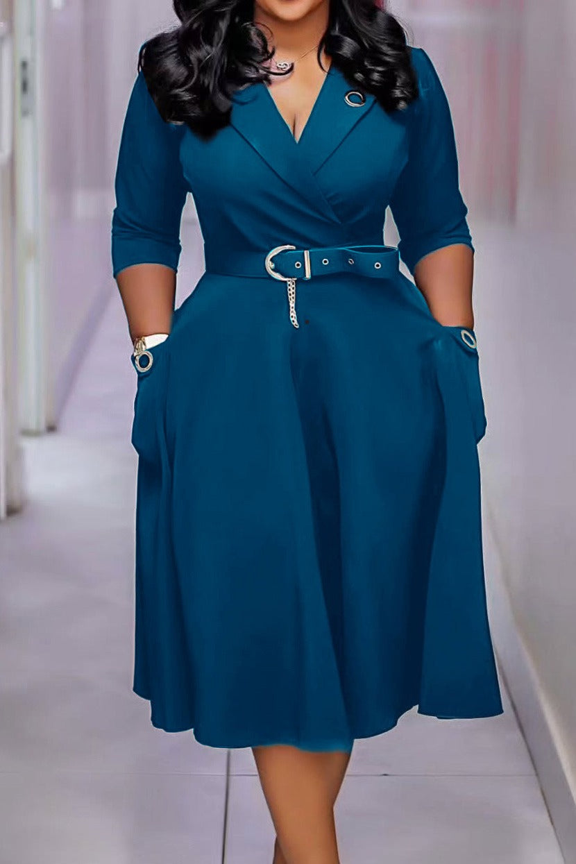 Blazer Collar High Waist Midi Dress