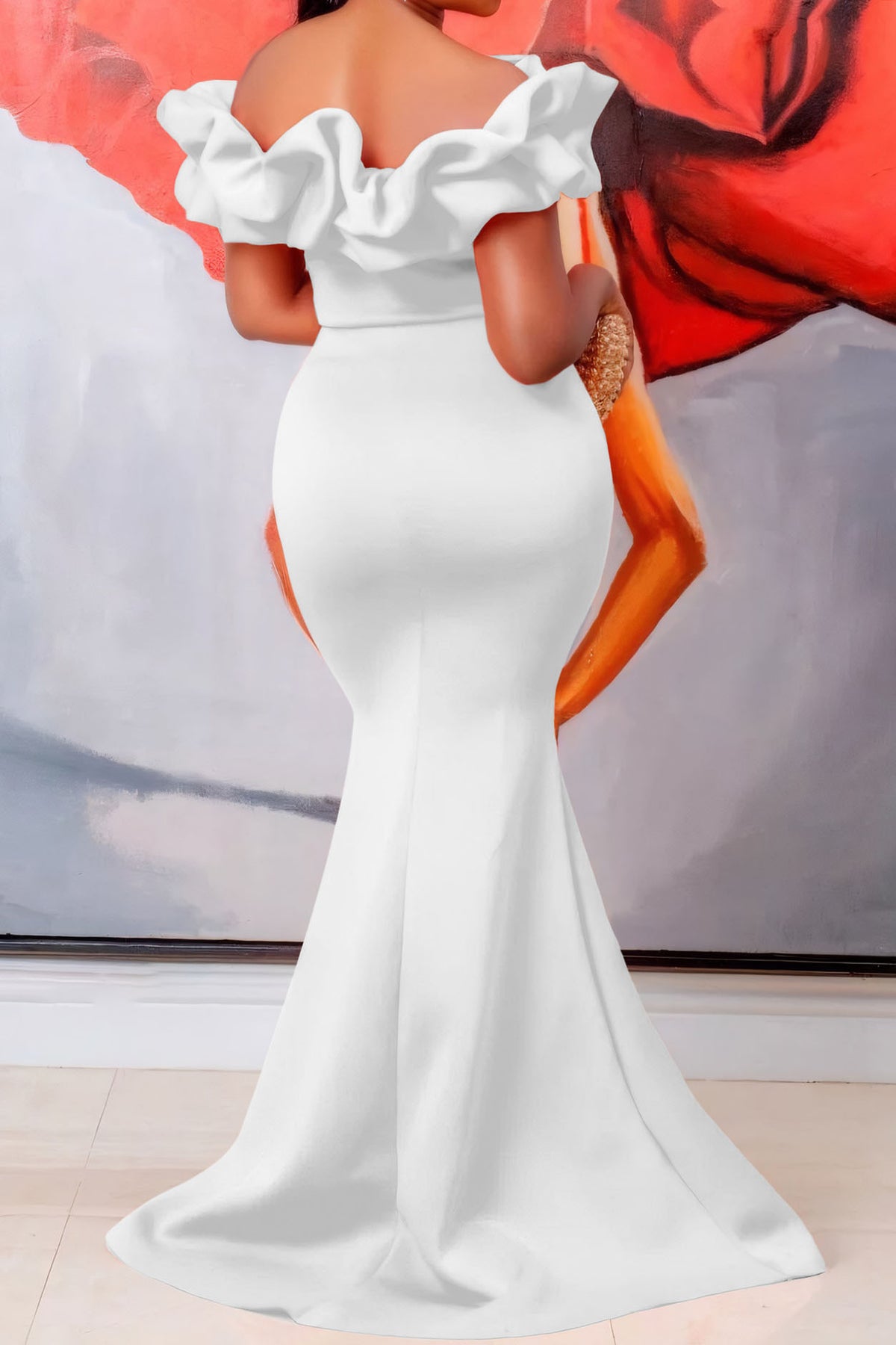 Solid Ruffle Collar Mermaid Dress