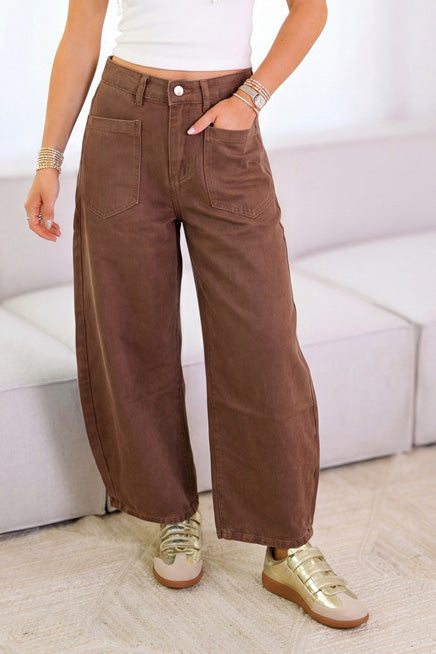 High Waist Patch Pocket Barrel Jeans