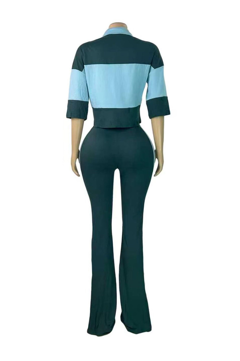 Collared Top & Flare Pants Two-Piece Set