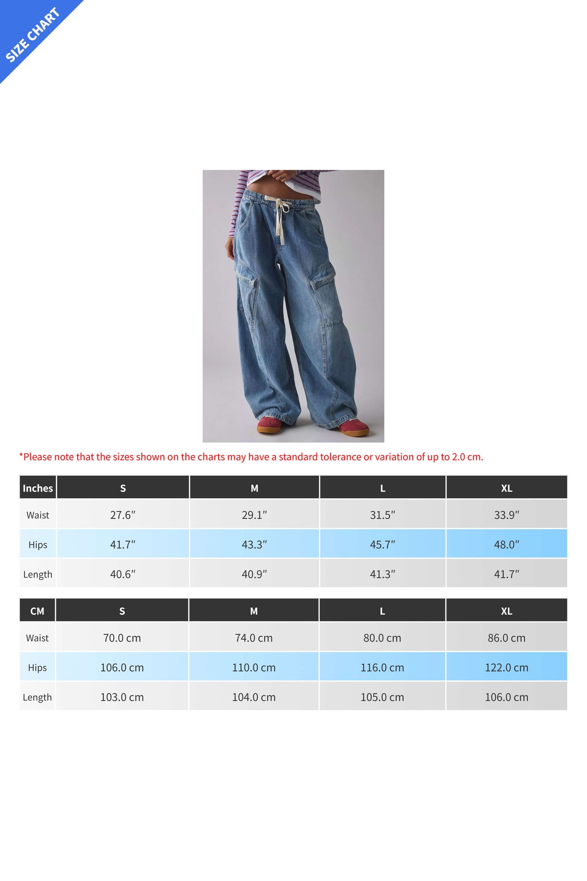 Drawstring Waist Baggy Cargo Jeans