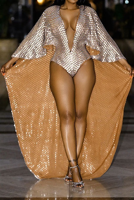Metallic-Effect Cape Bodysuit