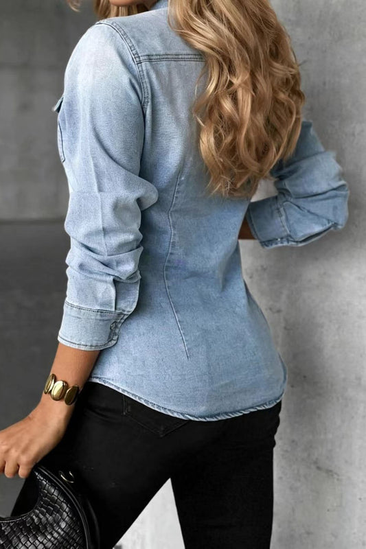 Fitted Denim Shirt with Flap Pockets