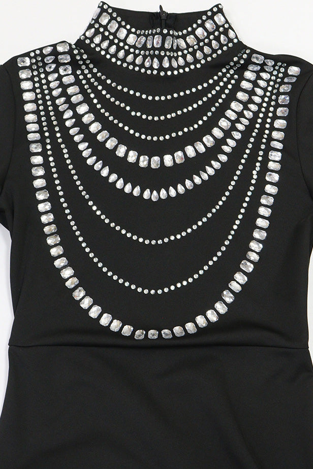 Long Sleeve Diamond Fishtail Bandage Maxi Dress